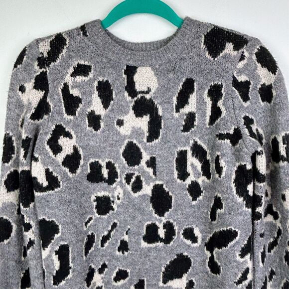 Lovers + Friends Speak Up Sweater Dress Charcoal Gray Leopard Knit Long Sleeve S - Picture 3 of 13